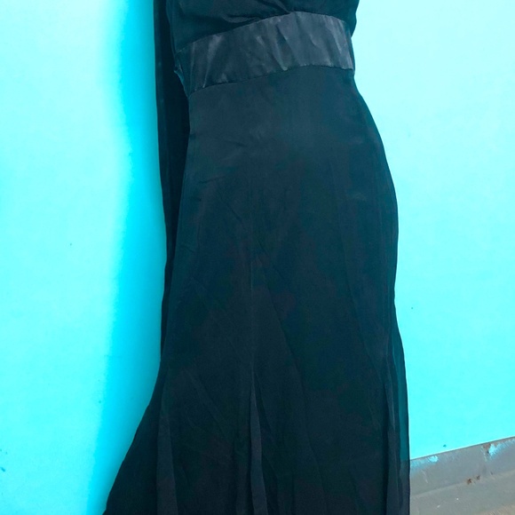 VTG Y2K~Watters & Watters~Black Halter Chiffon Satin Mermaid Evening Formal~8 - Picture 6 of 15